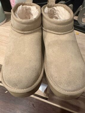 UGG Kids Tan Sheepskin Lined Slip-On Boots